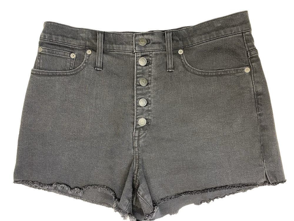 Madewell High Rise Denim Jean Shorts Womens Size 31 Black Button Fly Cut-Offs